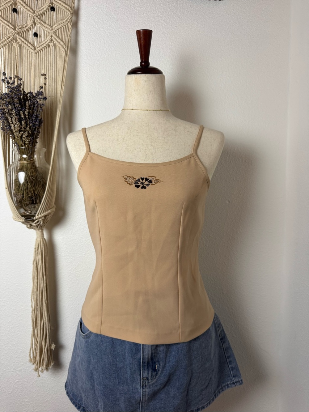 Vintage Tan Embroidered Tank Top